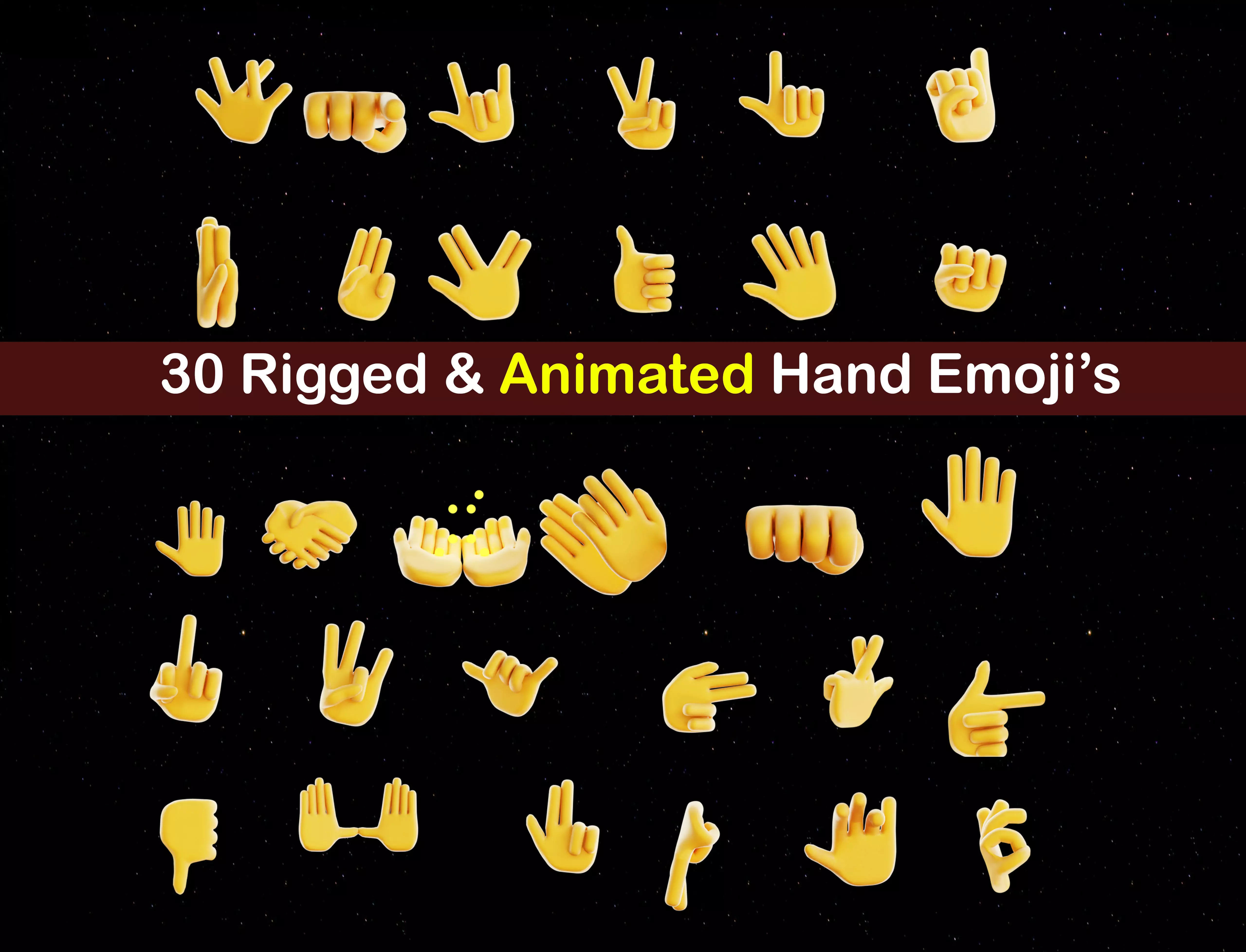 30 Rigged and Animated Hand Signs Low-poly 3D model_0