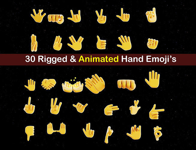 30 Rigged and Animated Hand Signs Low-poly 3D model