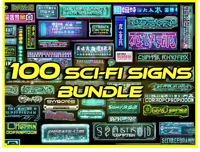 100 Sci-Fi Sci Fi Cyberpunk City Neon Billboard Pack Bundle  Low-poly 3D model