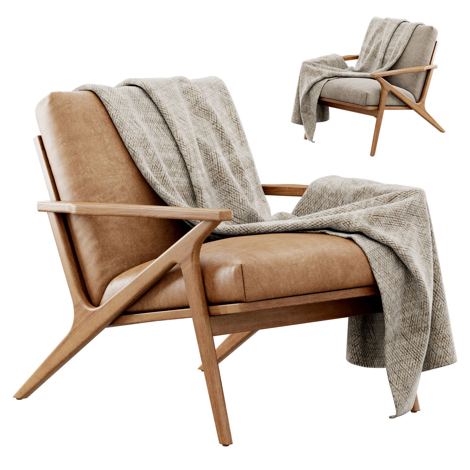 Cavett Wood Frame Armchair by Crate and Barrel 3D model_1