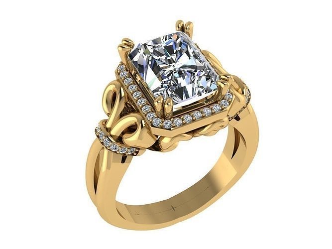 Ring176 gold engagement ring with cushion cut diamond 3D print model