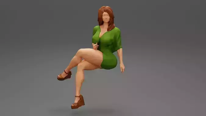 Woman Wearing High Heels Shoes and Short Skirt Sitting 3D print model