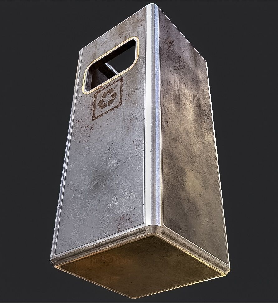trash can - PBR Low-poly 3D model_6
