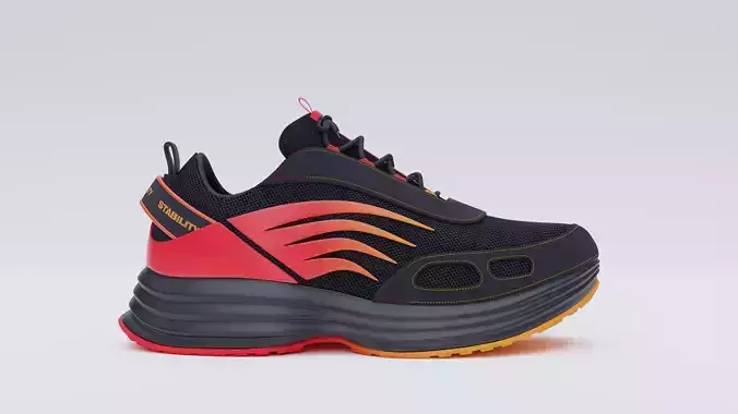 Sneakers with flames Low-poly 3D model