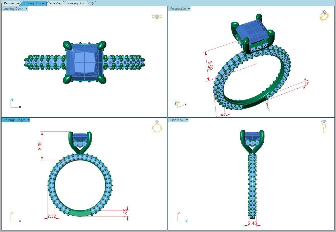 Ring179 princess cut diamond engagement ring gold 3D print model_5