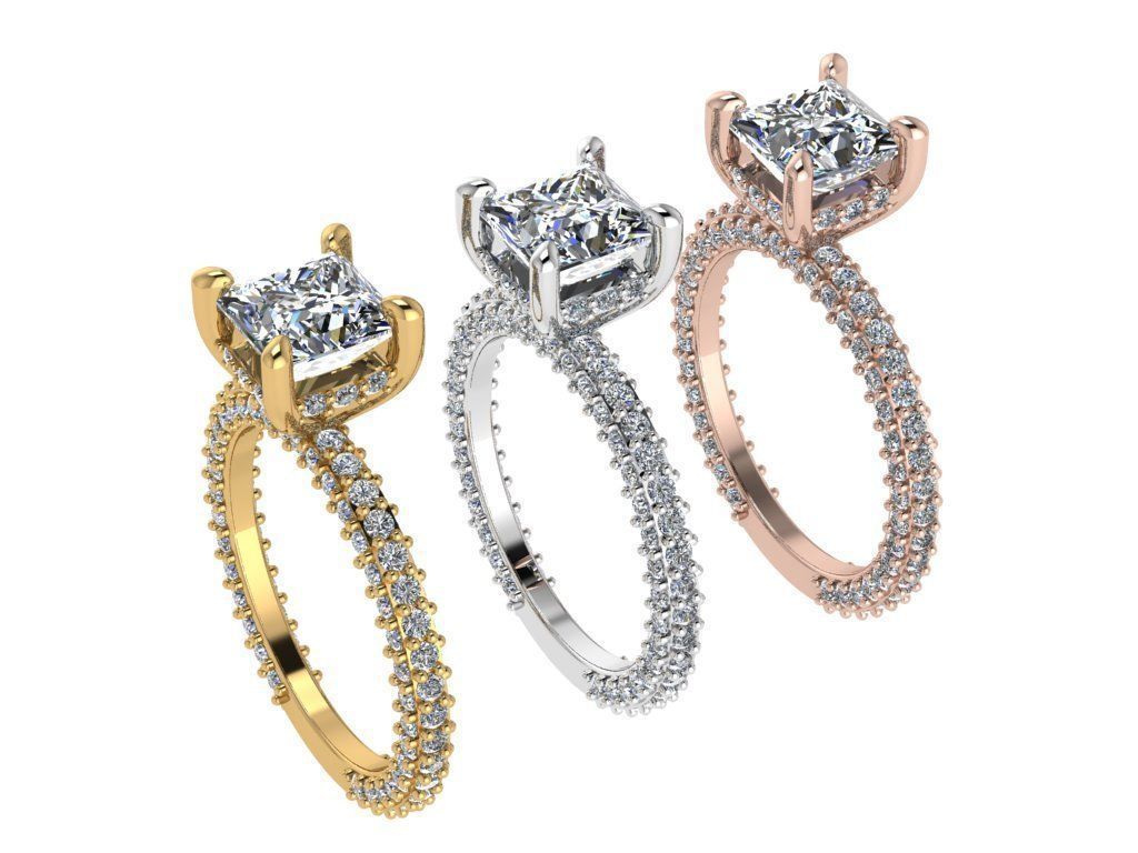 Ring179 princess cut diamond engagement ring gold 3D print model_4