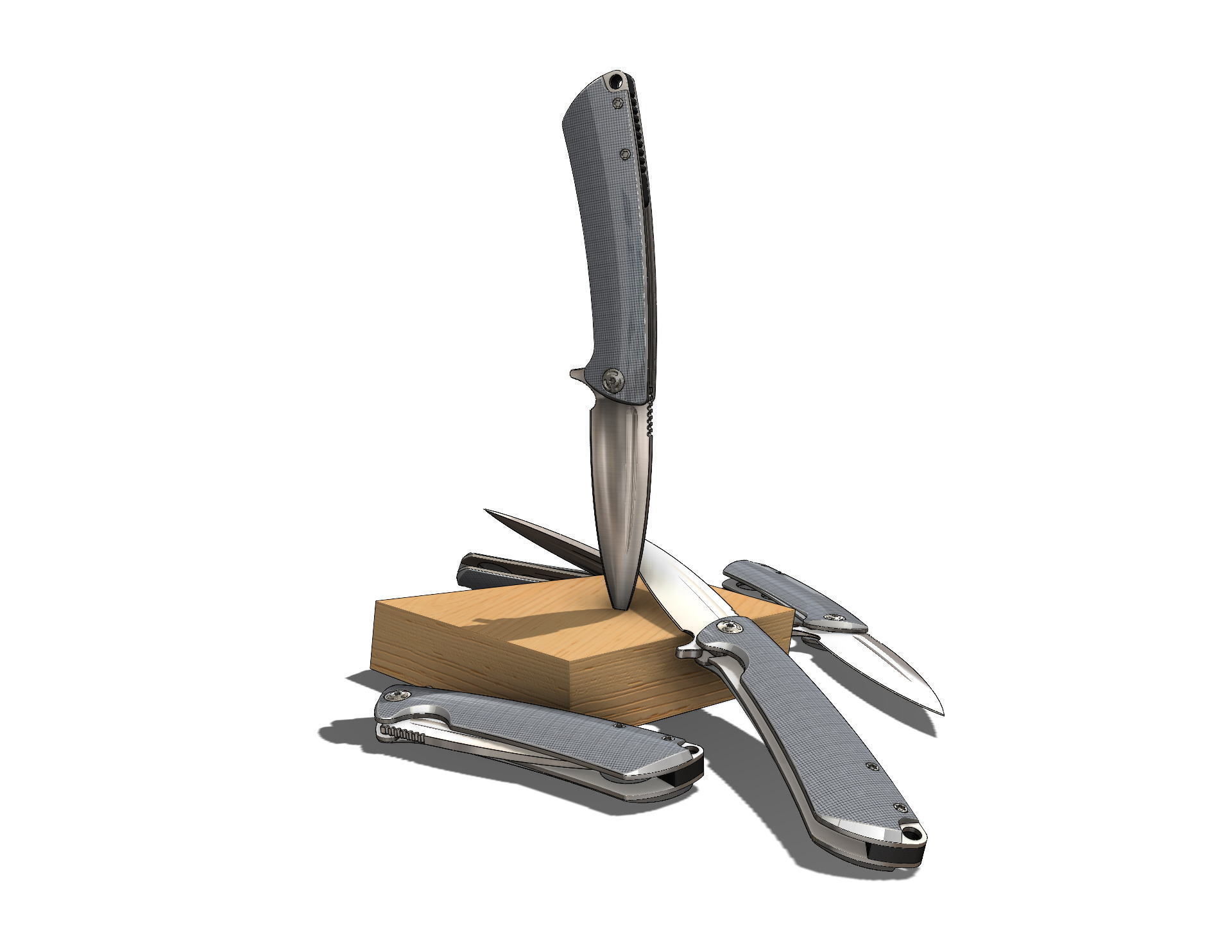 Knife pair of scissors on wooden block 3D model_3