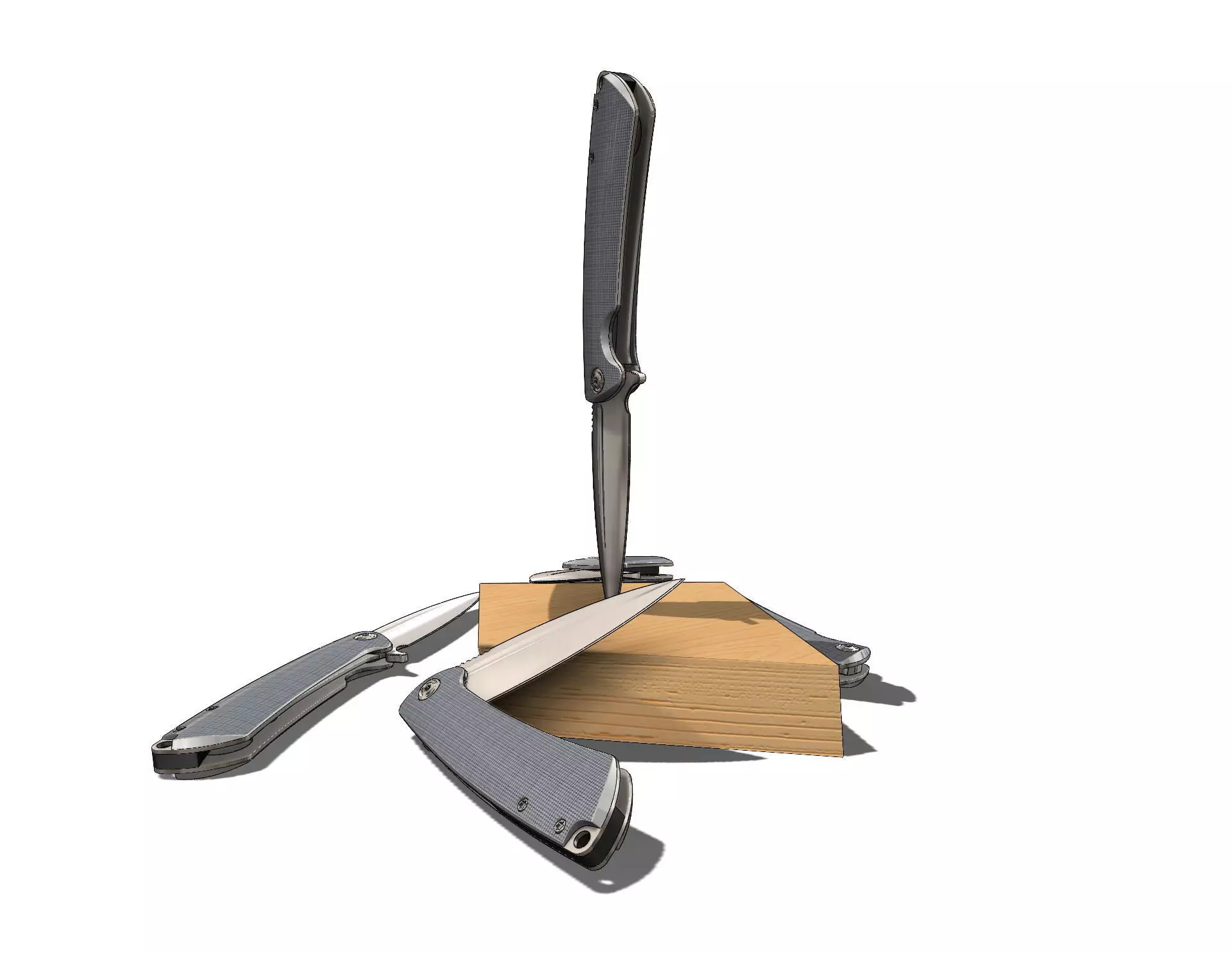 Knife pair of scissors on wooden block 3D model_0