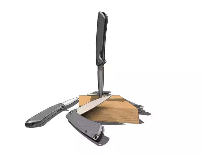 Knife pair of scissors on wooden block