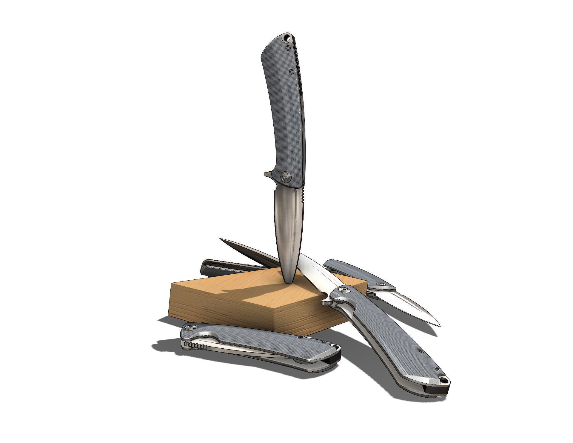 Knife pair of scissors on wooden block 3D model_2