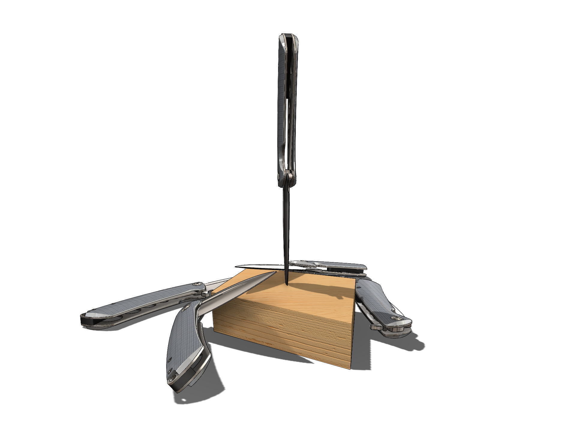 Knife pair of scissors on wooden block 3D model_1