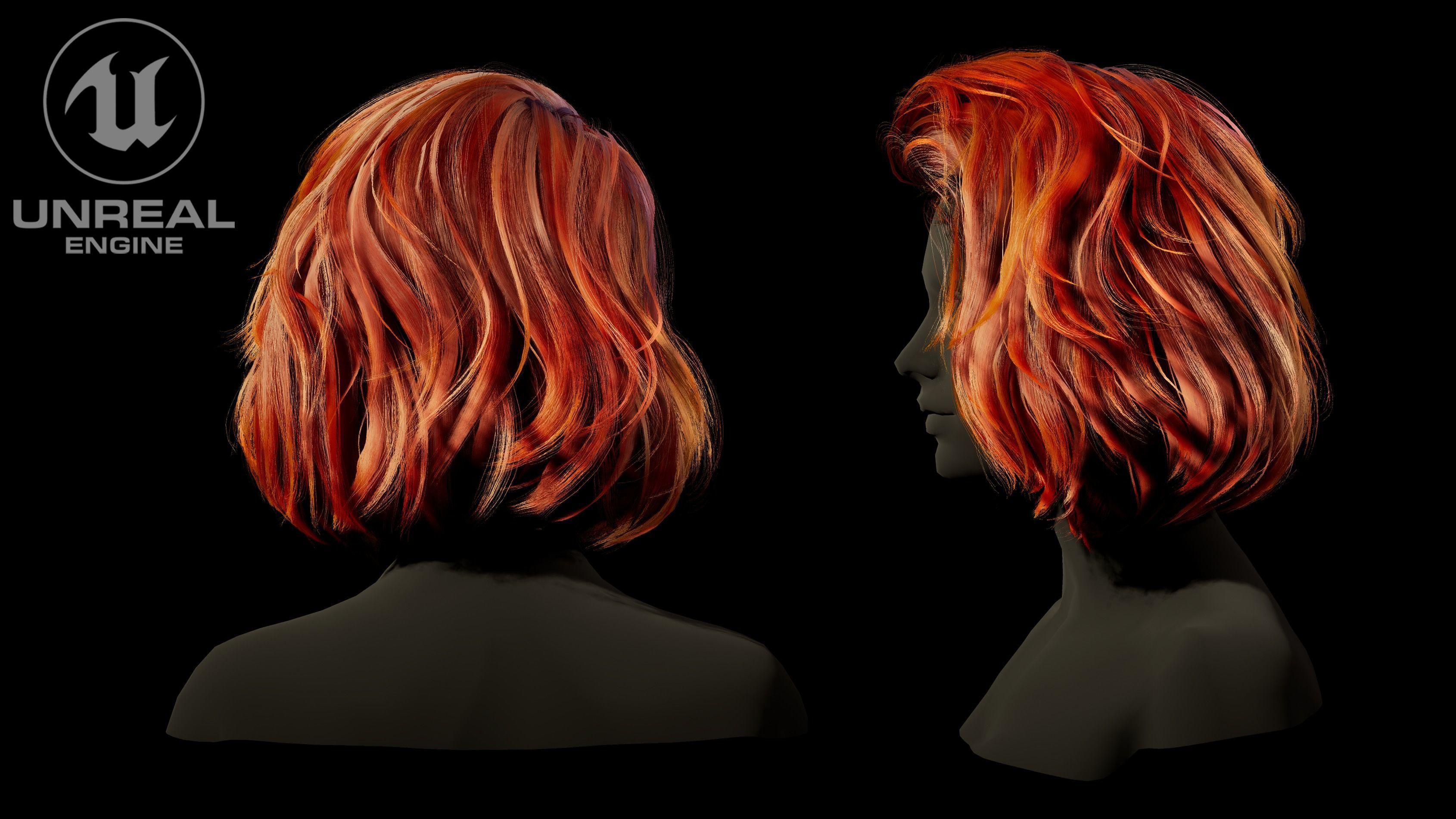Low Poly Cards Game-ready Hairstyle  Wavy Bob Low-poly 3D model_8
