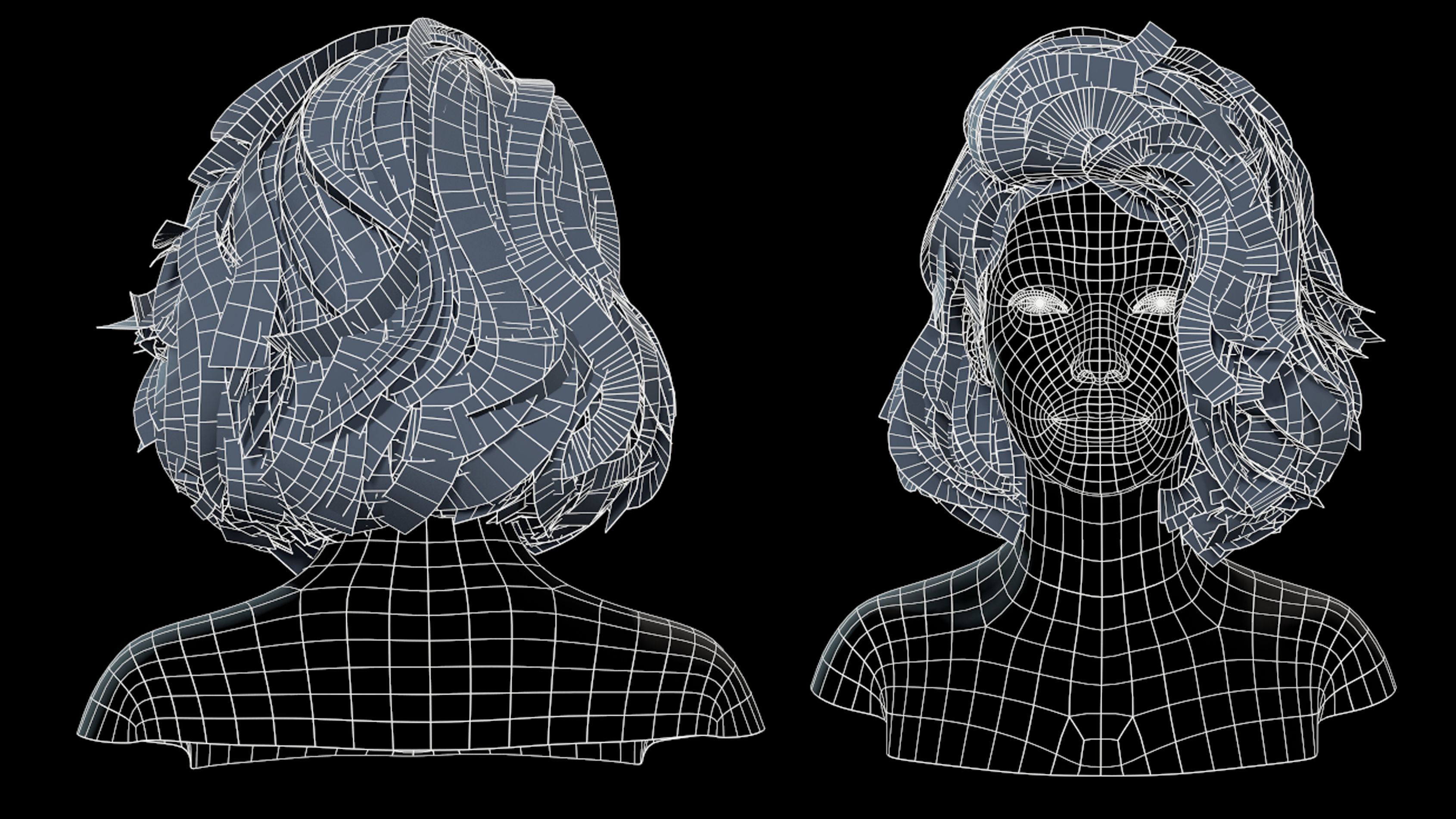 Low Poly Cards Game-ready Hairstyle  Wavy Bob Low-poly 3D model_9