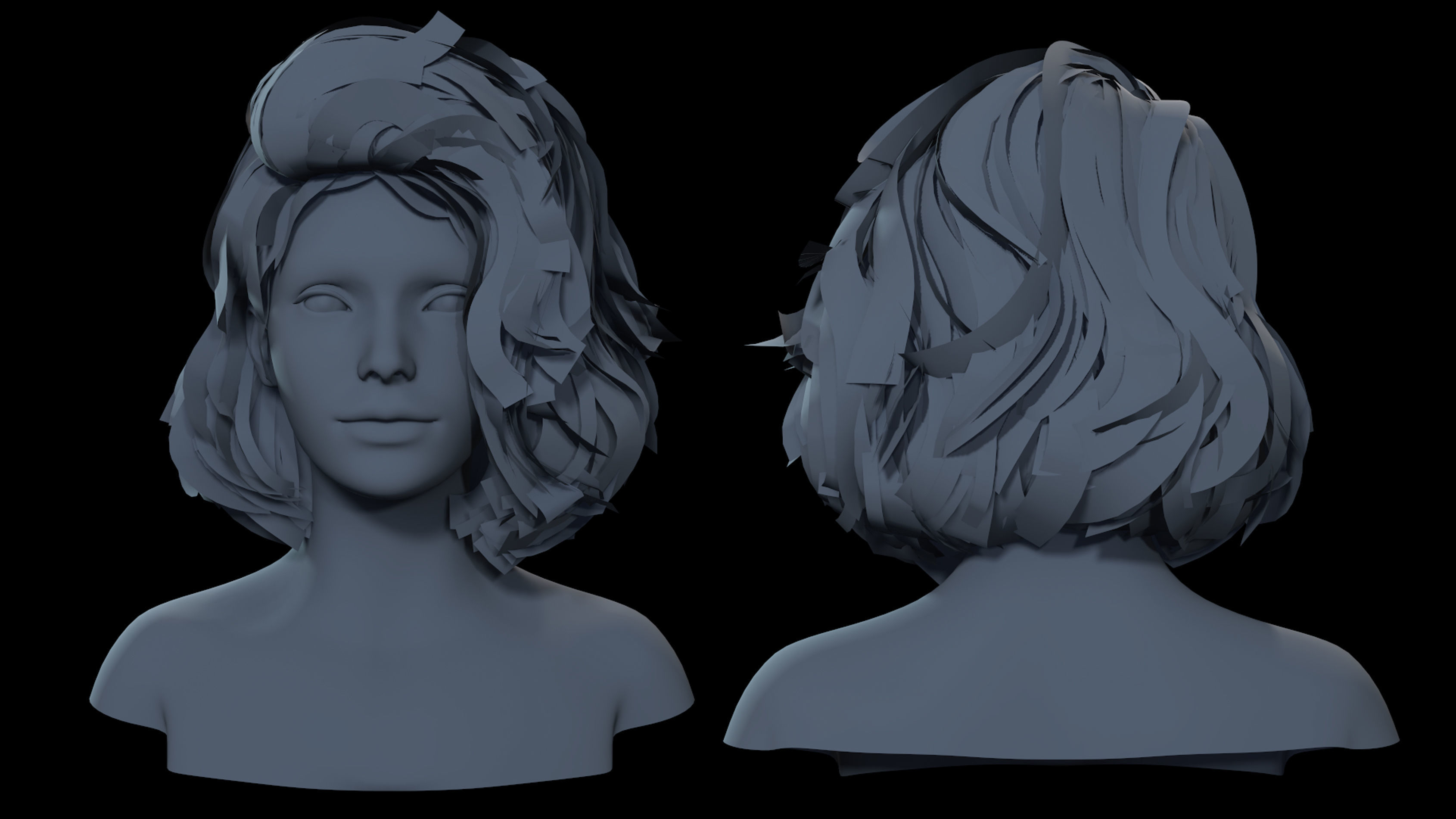 Low Poly Cards Game-ready Hairstyle  Wavy Bob Low-poly 3D model_10