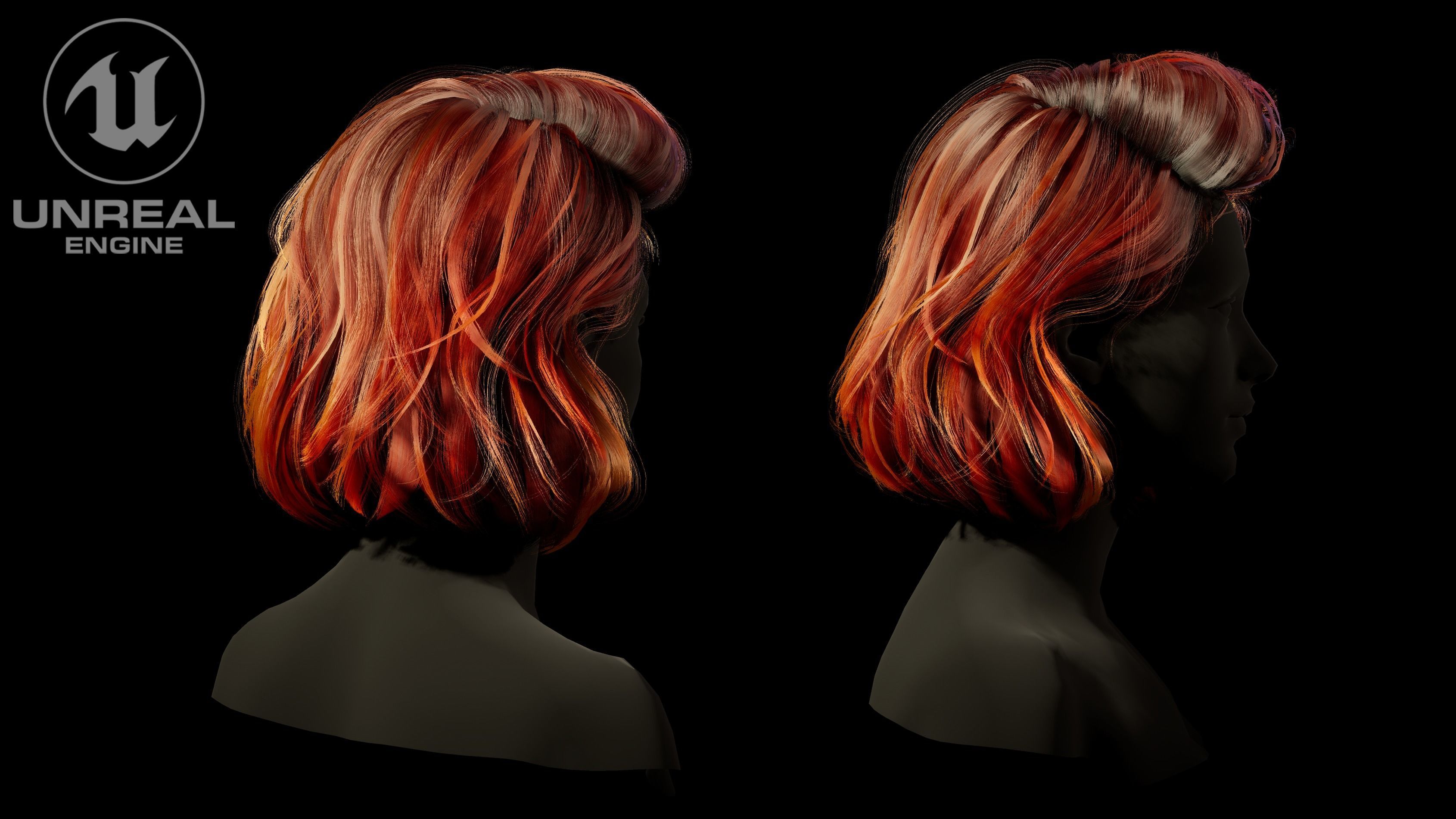 Low Poly Cards Game-ready Hairstyle  Wavy Bob Low-poly 3D model_6