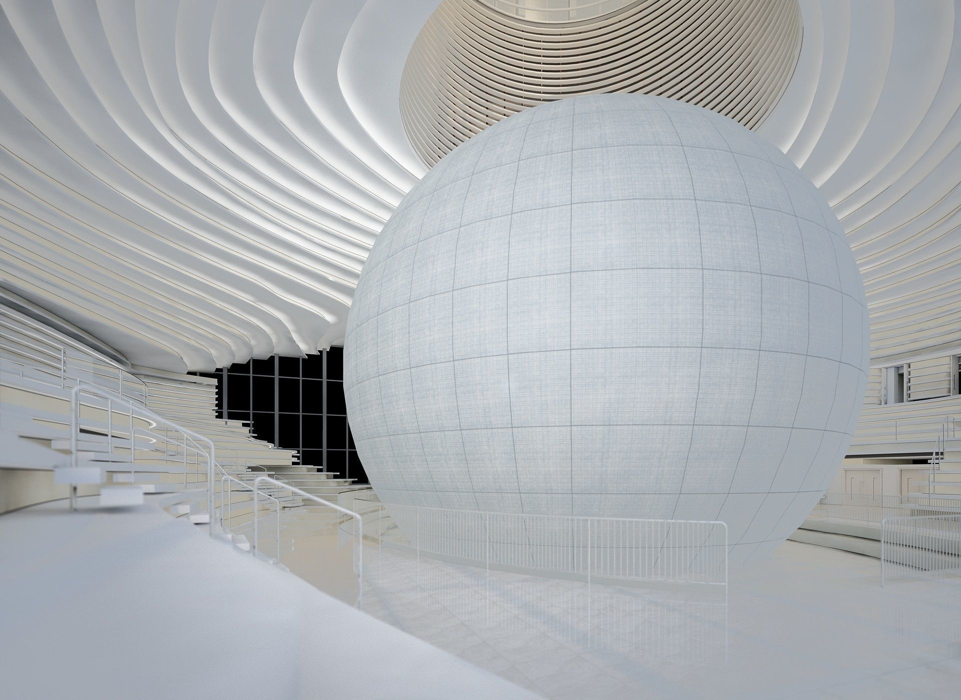 Museum interior of building with ball inside 3D model_5