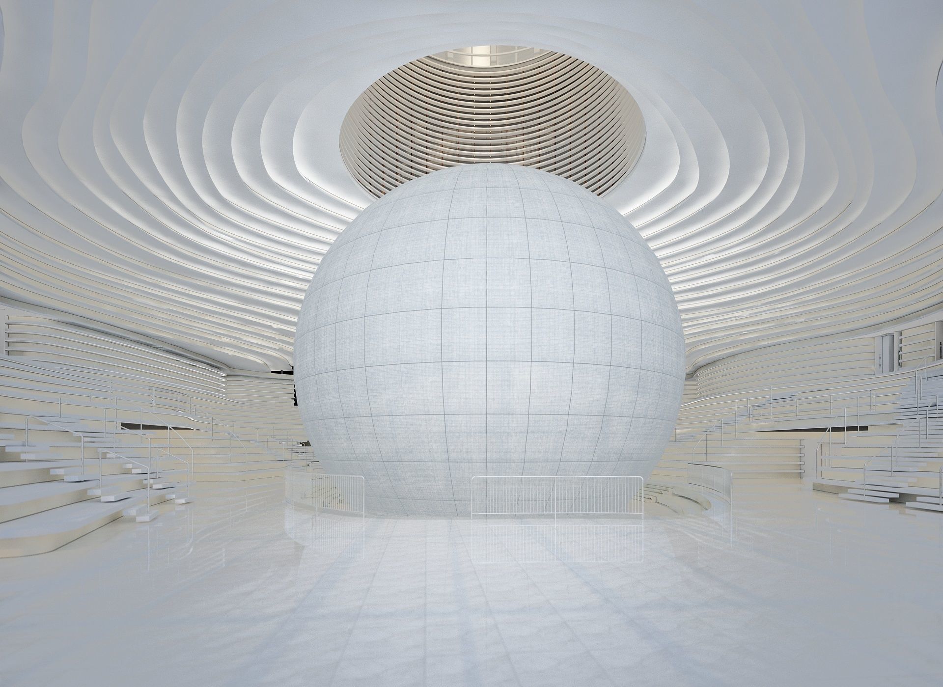 Museum interior of building with ball inside 3D model_6