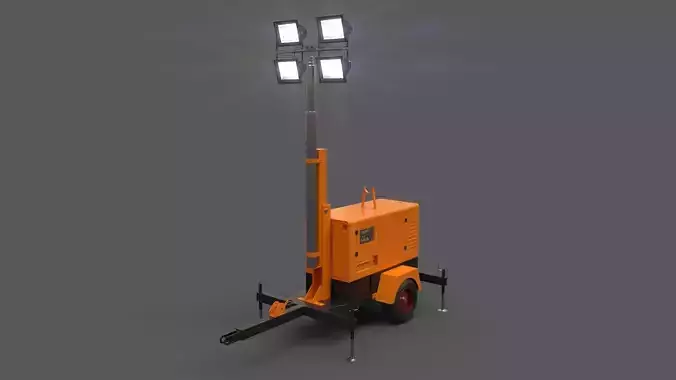 PBR Mobile Light Tower Generator A - Orange Low-poly 3D model