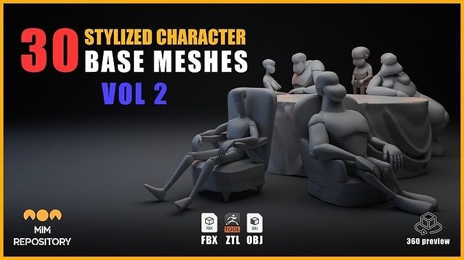 30 stylized character Base Meshes vol 2 3D model