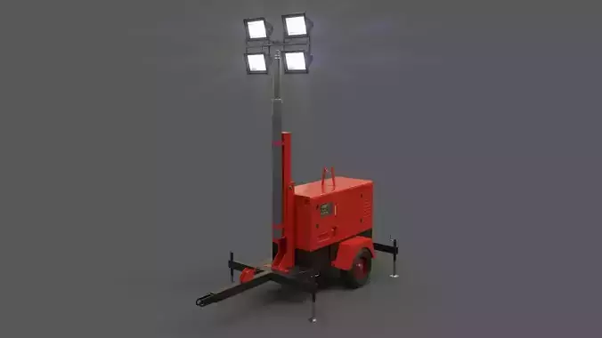 PBR Mobile Light Tower Generator A - Red  Low-poly 3D model