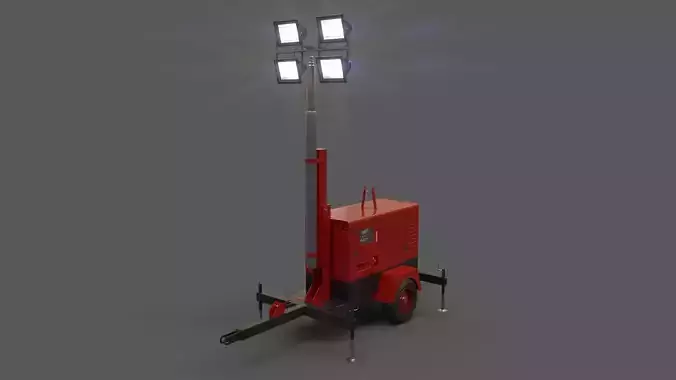 PBR Mobile Light Tower Generator A - Red Dark Low-poly 3D model