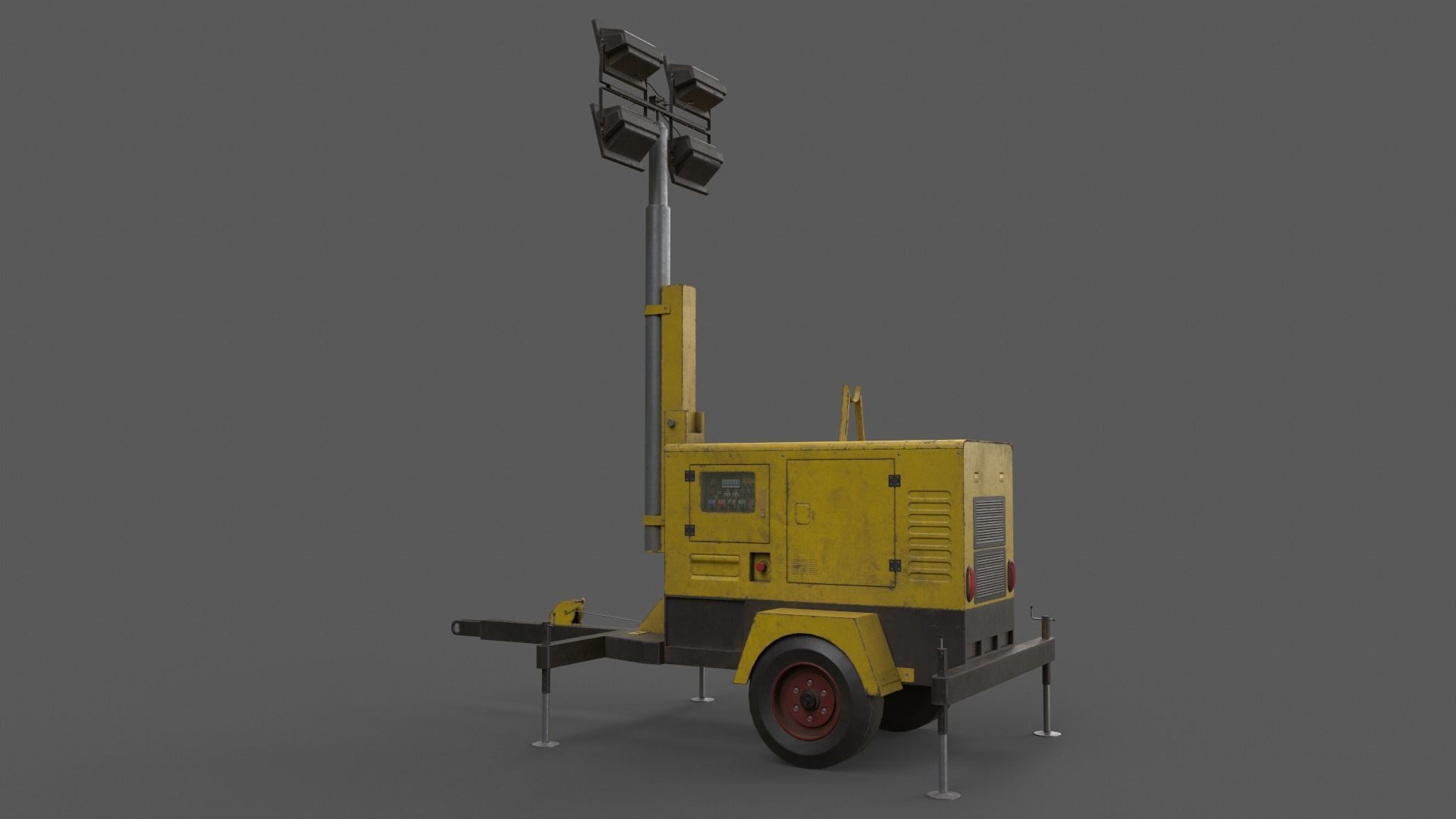 PBR Mobile Light Tower Generator A - Yellow Light  Low-poly 3D model_15