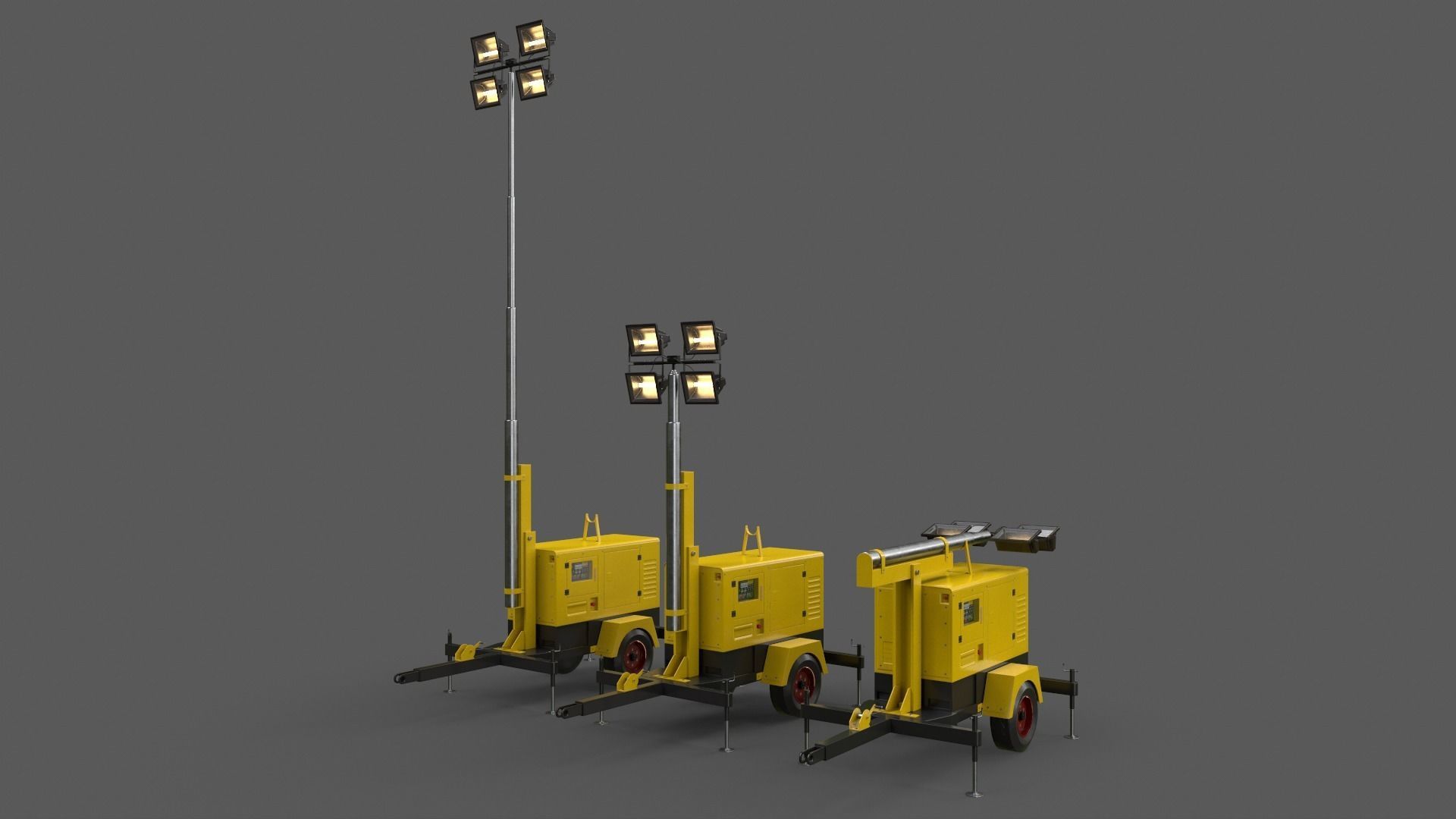 PBR Mobile Light Tower Generator A - Yellow Light  Low-poly 3D model_7