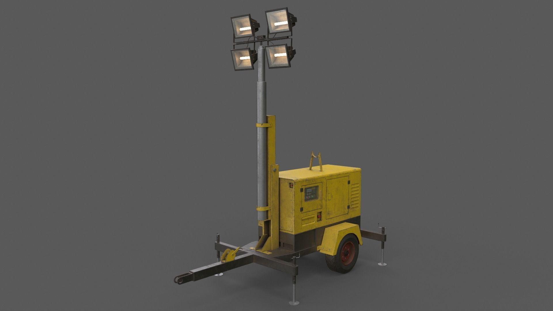 PBR Mobile Light Tower Generator A - Yellow Light  Low-poly 3D model_12