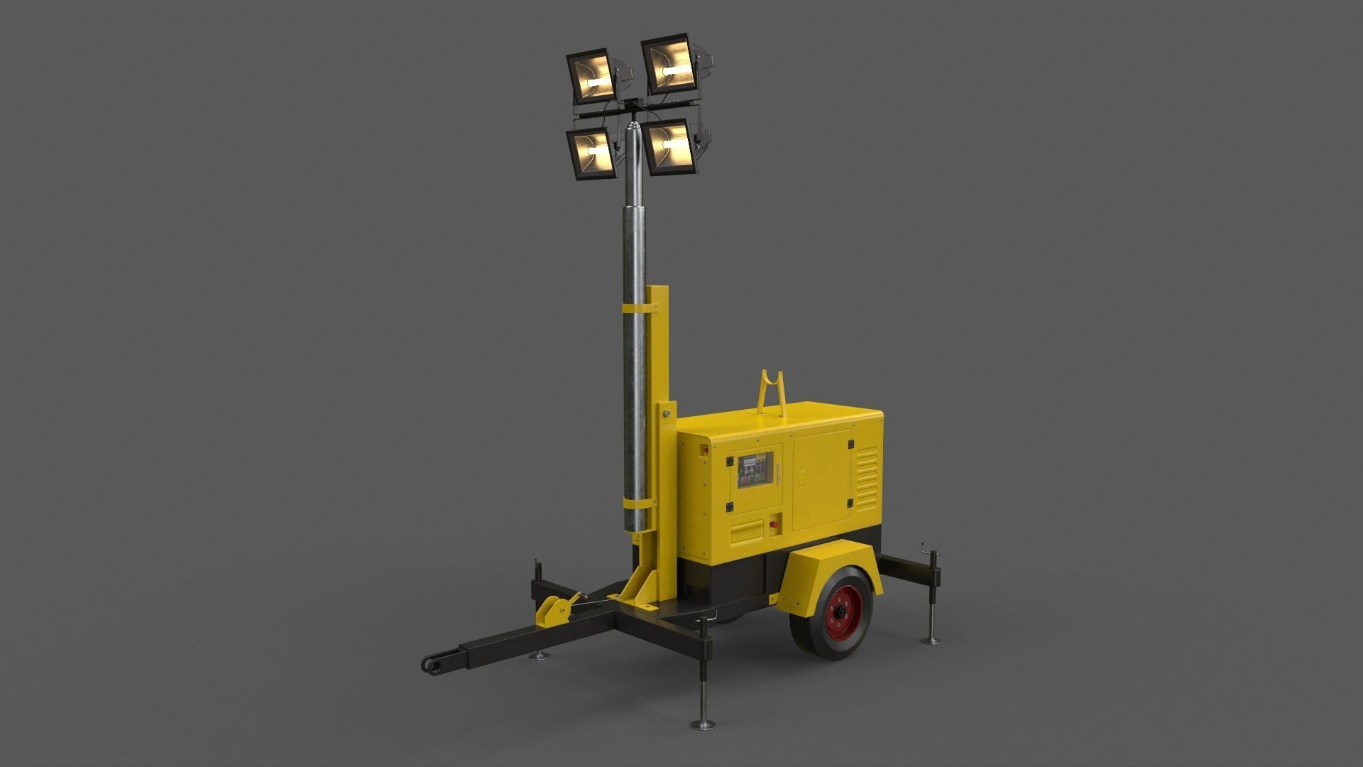 PBR Mobile Light Tower Generator A - Yellow Light  Low-poly 3D model_9