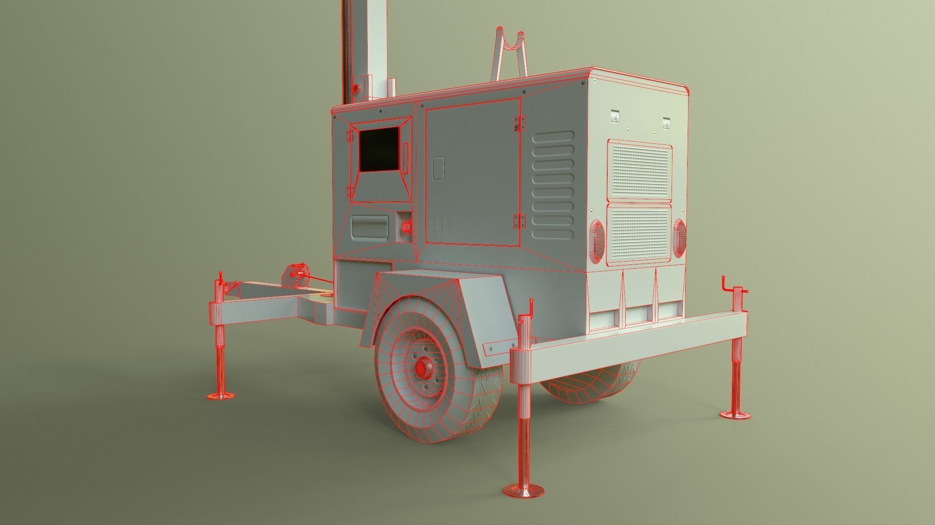PBR Mobile Light Tower Generator A - Yellow Light  Low-poly 3D model_47