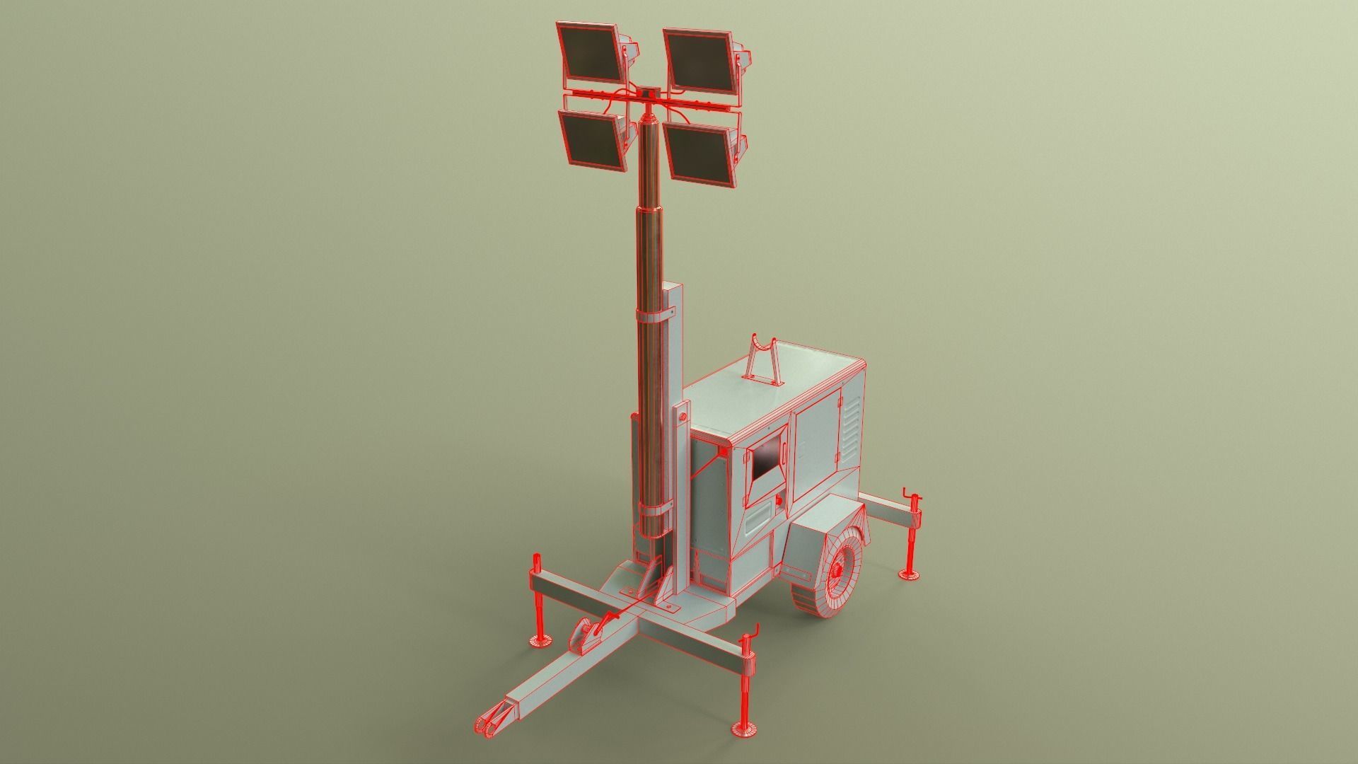 PBR Mobile Light Tower Generator A - Yellow Light  Low-poly 3D model_50