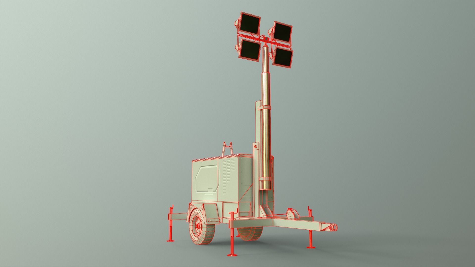 PBR Mobile Light Tower Generator A - Yellow Light  Low-poly 3D model_49