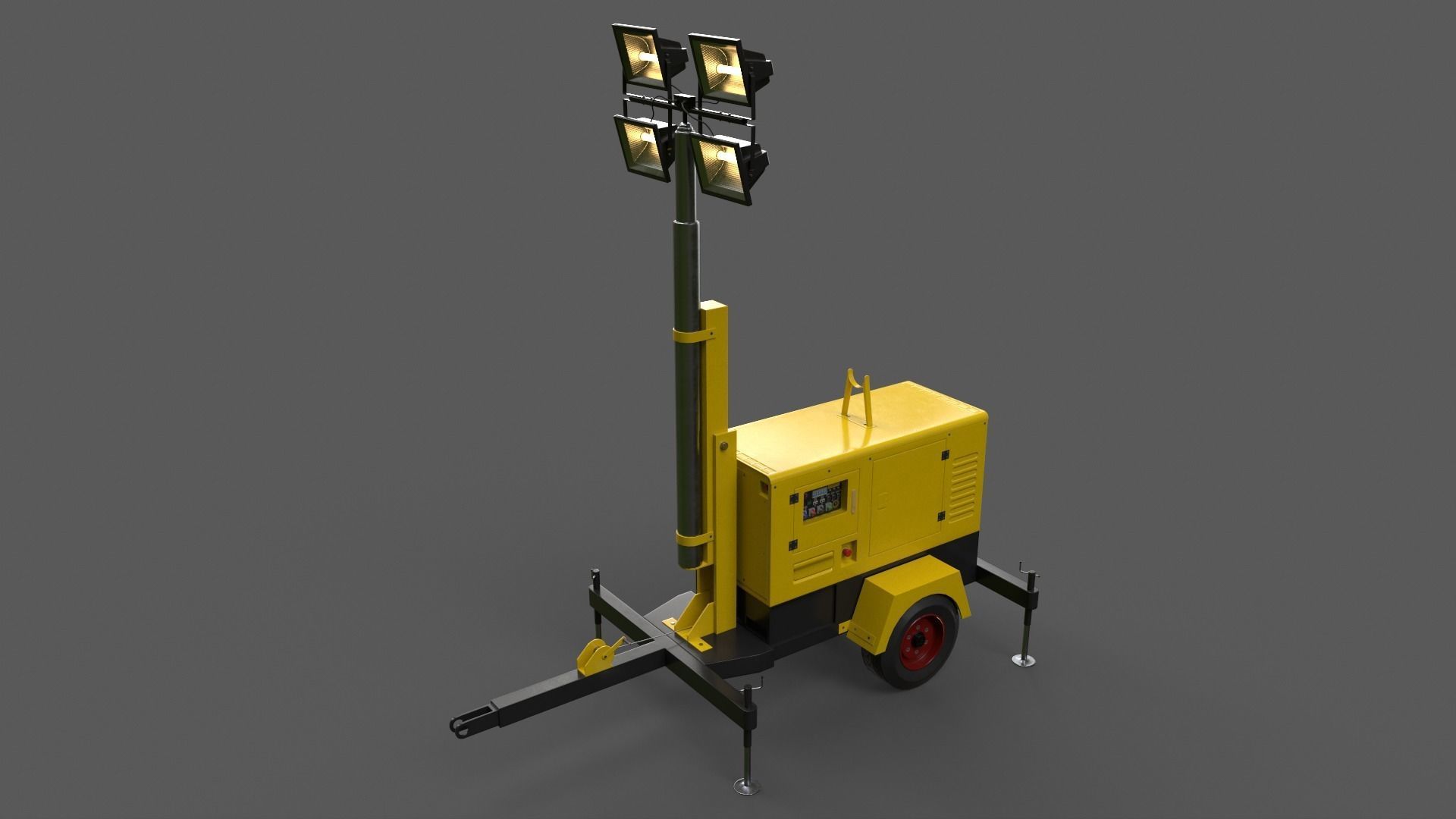 PBR Mobile Light Tower Generator A - Yellow Light  Low-poly 3D model_13