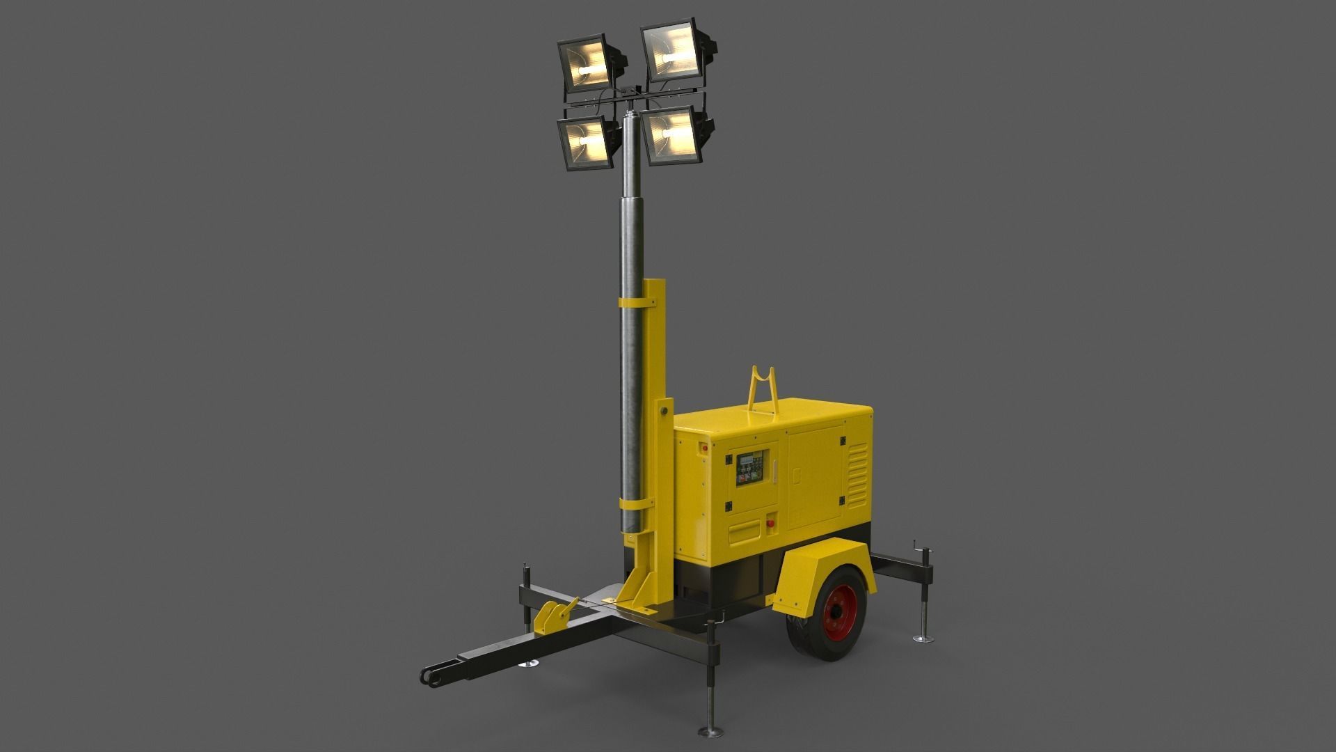 PBR Mobile Light Tower Generator A - Yellow Light  Low-poly 3D model_11