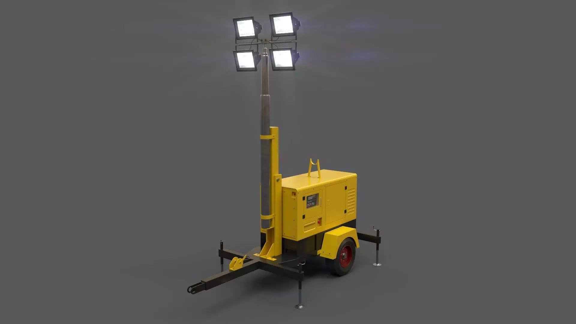 PBR Mobile Light Tower Generator A - Yellow Light  Low-poly 3D model_0