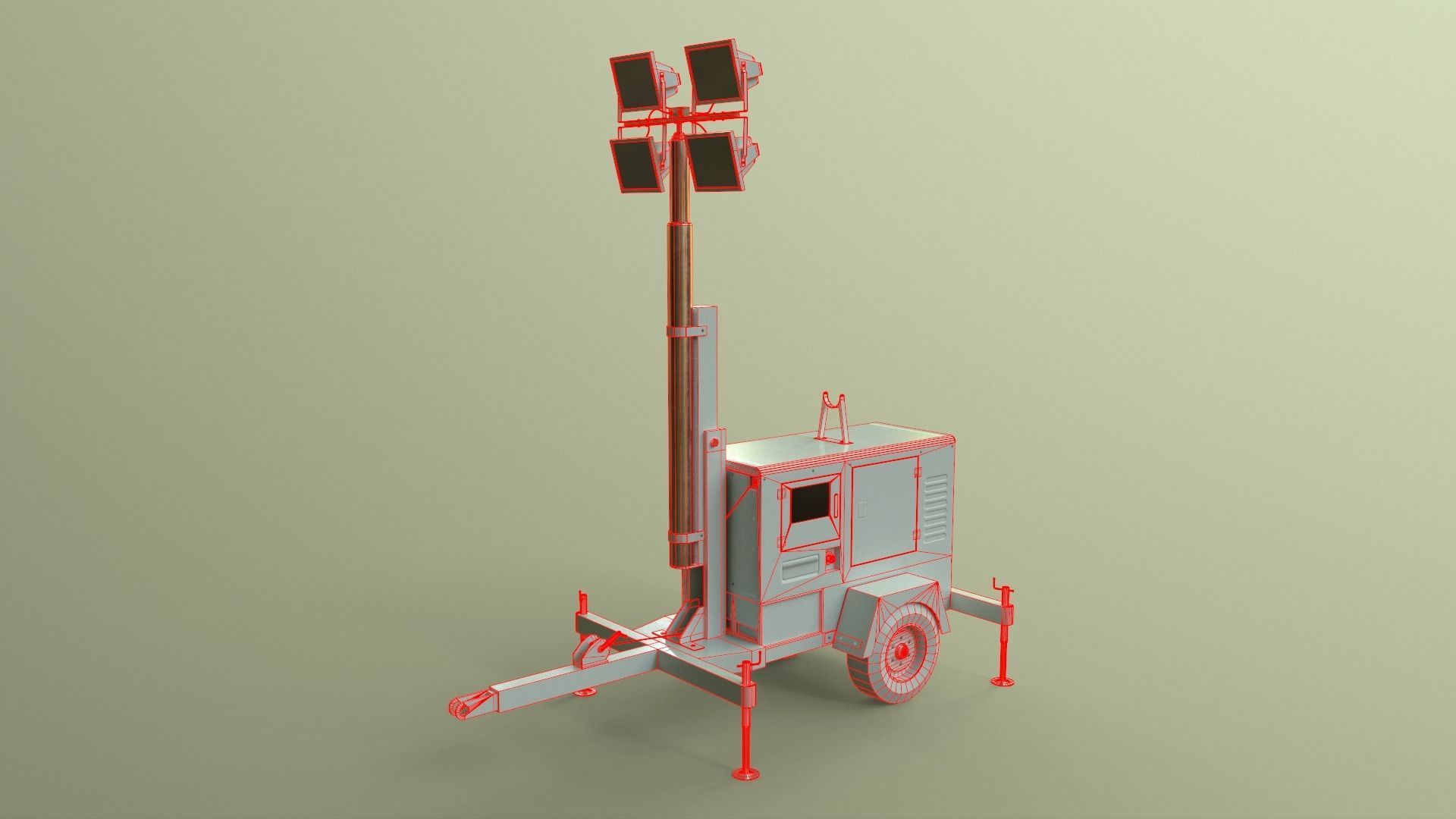 PBR Mobile Light Tower Generator A - Yellow Light  Low-poly 3D model_45