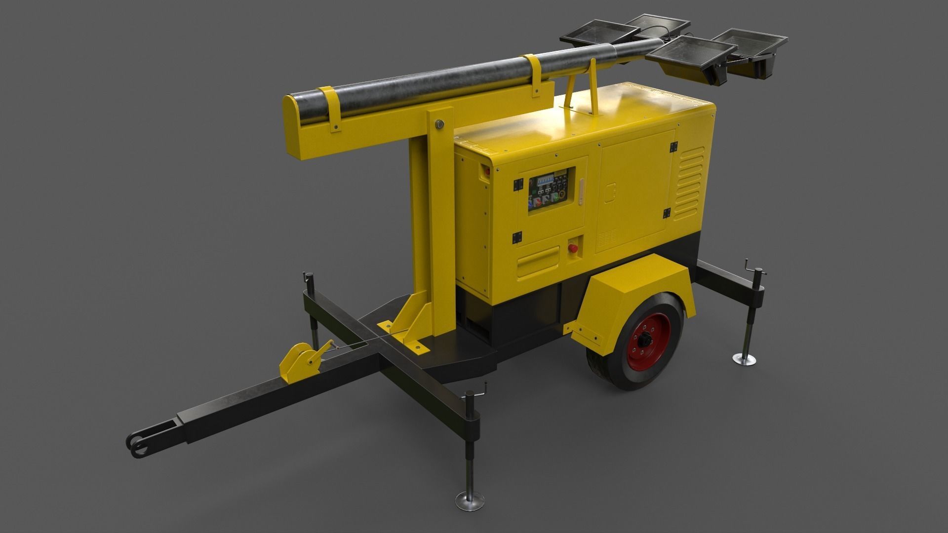 PBR Mobile Light Tower Generator A - Yellow Light  Low-poly 3D model_10