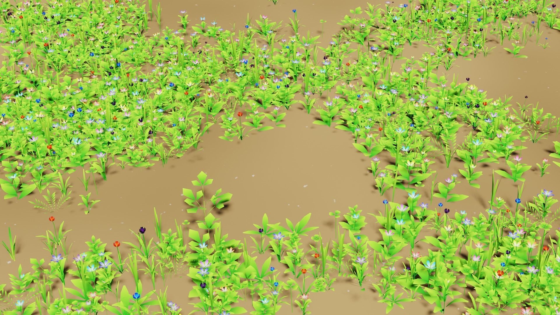 Grass plants Low-poly 3D model_1