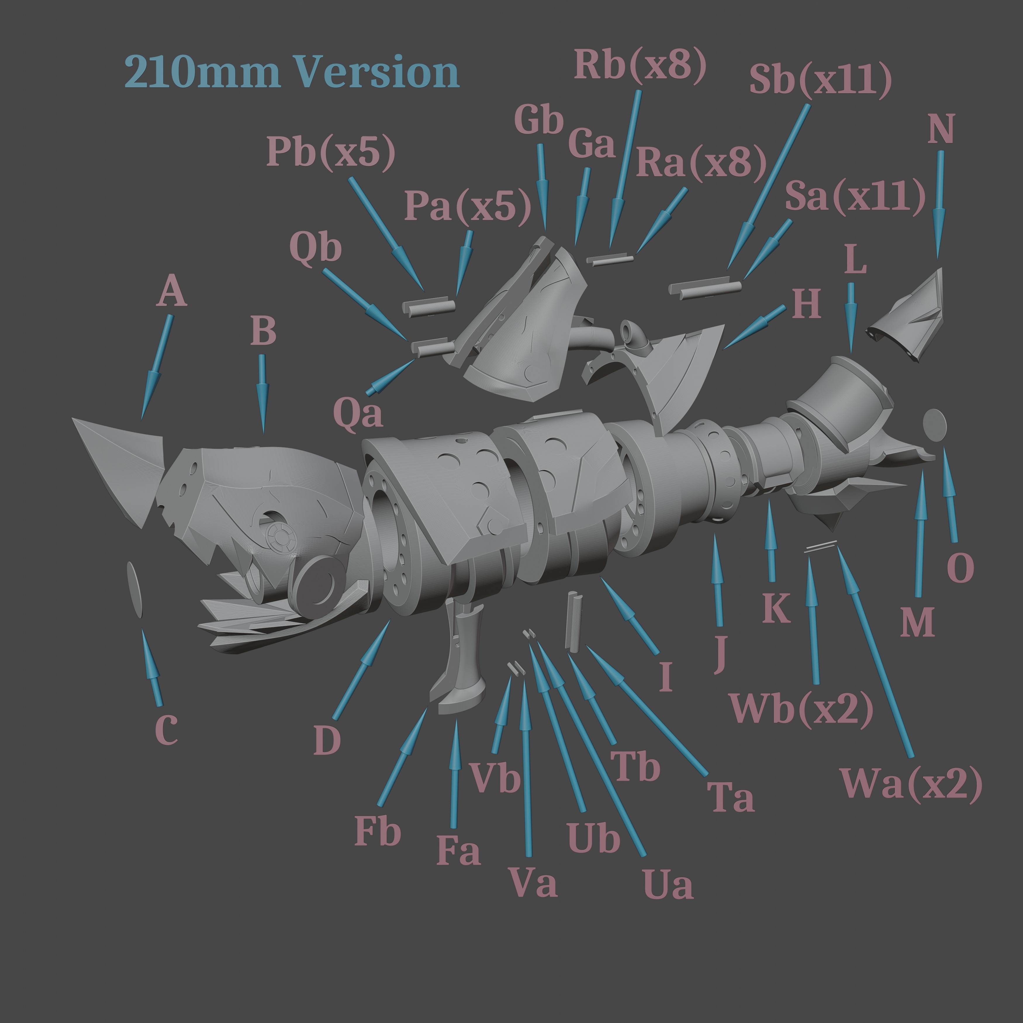 Jinx Arcane Shark Gun 3D Model League of Legends 3D print model_12