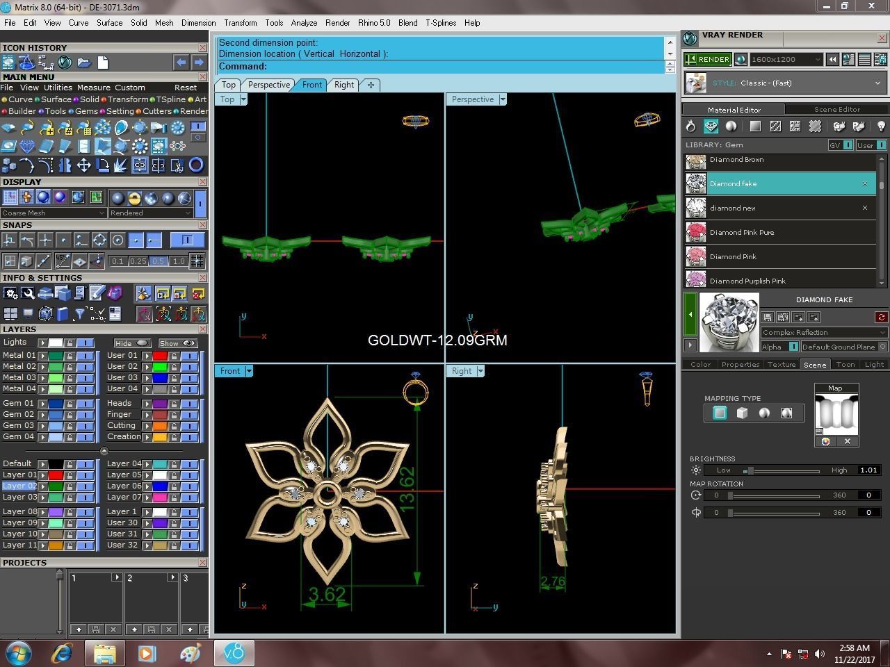 Diamond Earrings 3dm STL FBX OBJ Render Details 3D print model_5