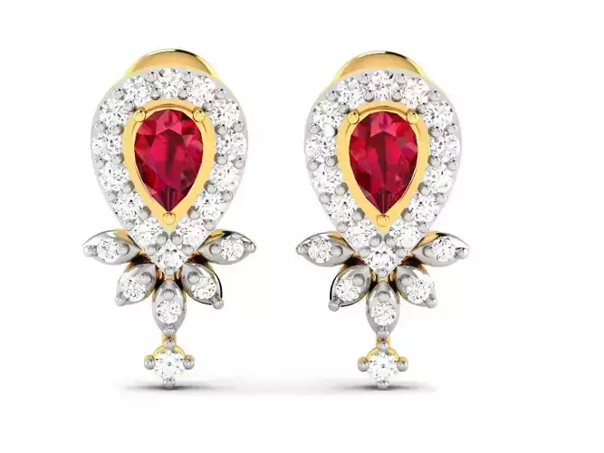 Pear Stone Earrings 3dm STL FBX OBJ Render Details 3D print model