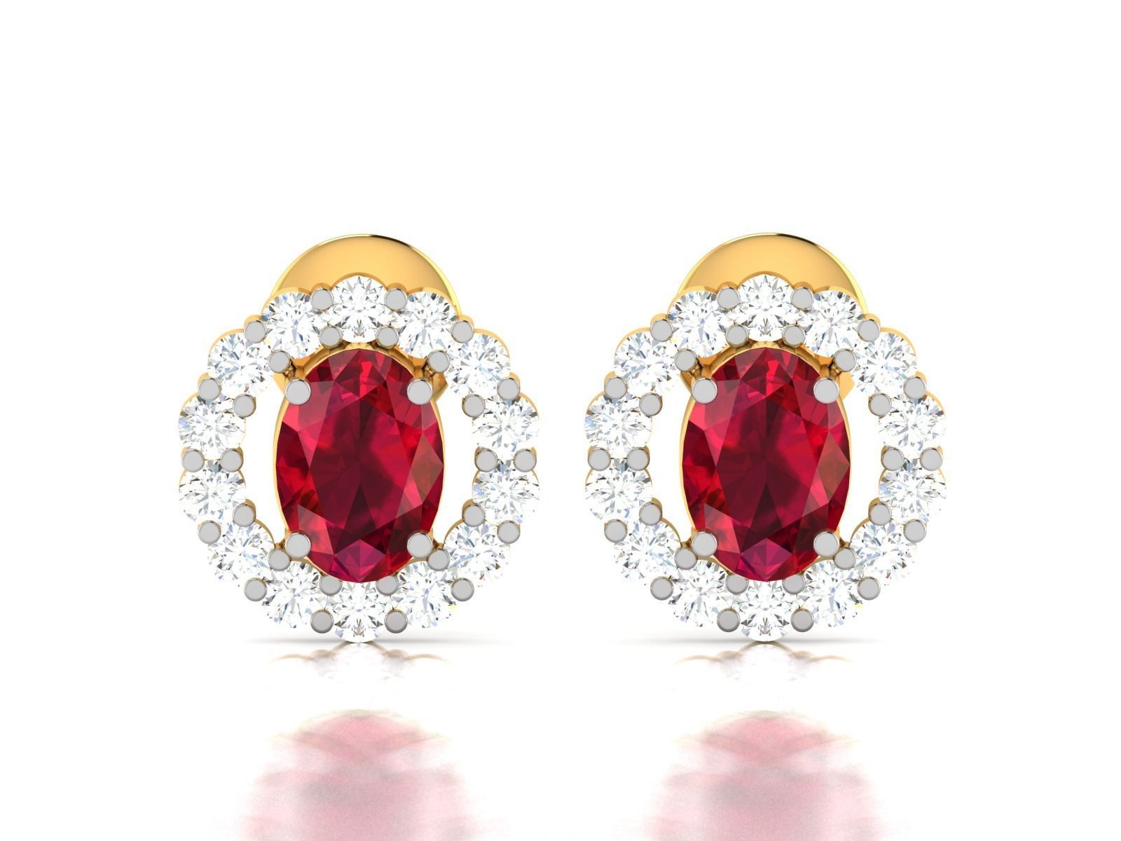 Oval Stone Earrings 3dm STL FBX OBJ Render Details 3D print model_3