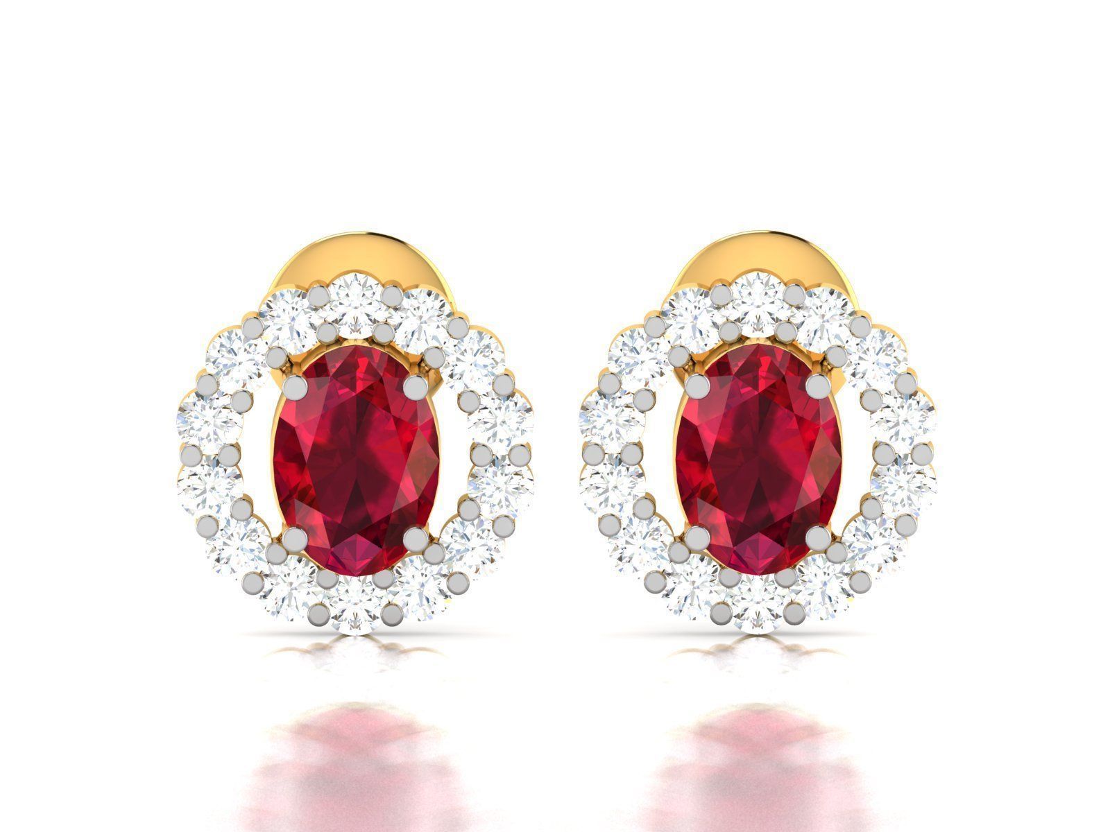 Oval Stone Earrings 3dm STL FBX OBJ Render Details 3D print model_4