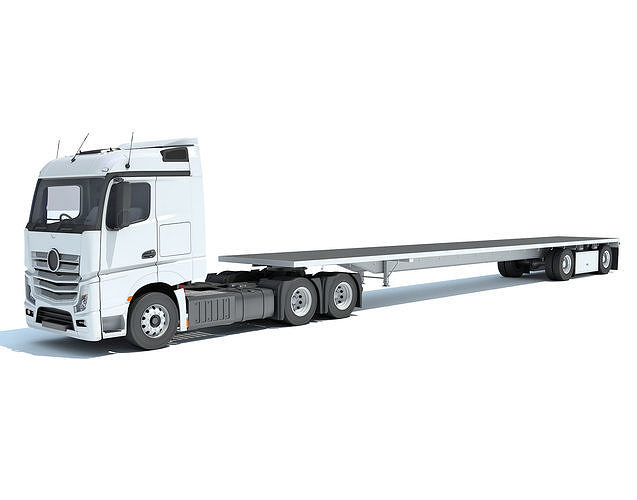 Truck with Flatbed Trailer 3D model