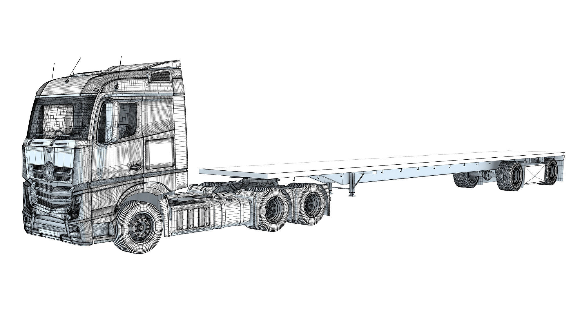 Truck with Flatbed Trailer 3D model_16