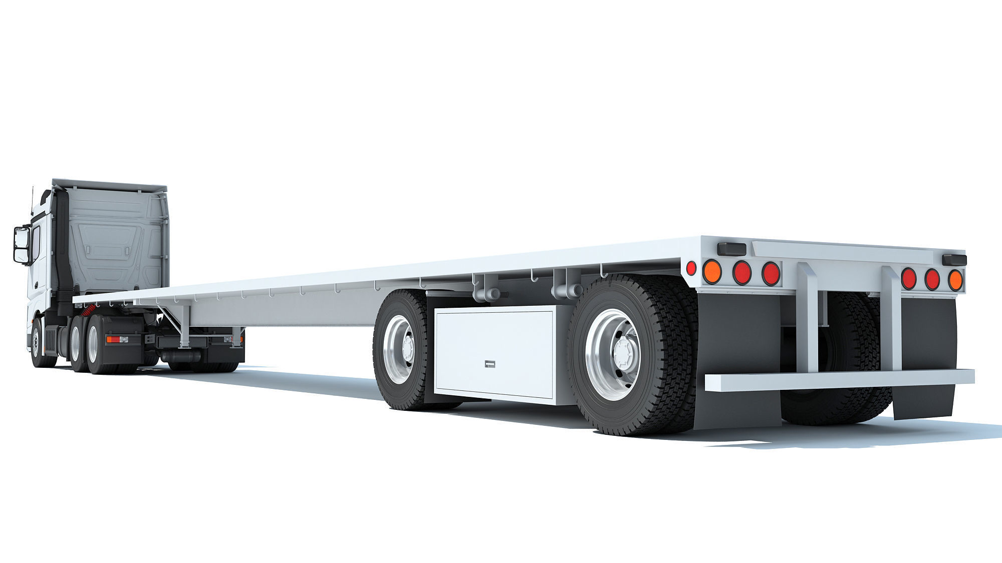 Truck with Flatbed Trailer 3D model_3