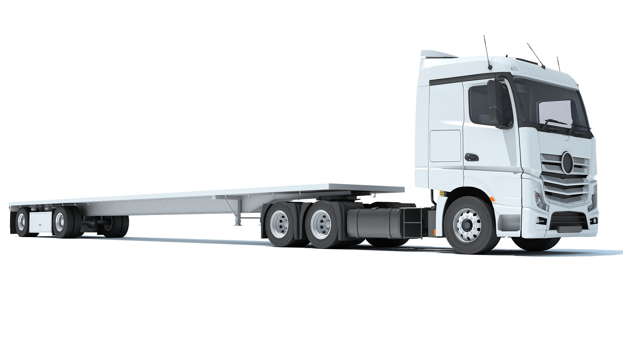 Truck with Flatbed Trailer 3D model_8