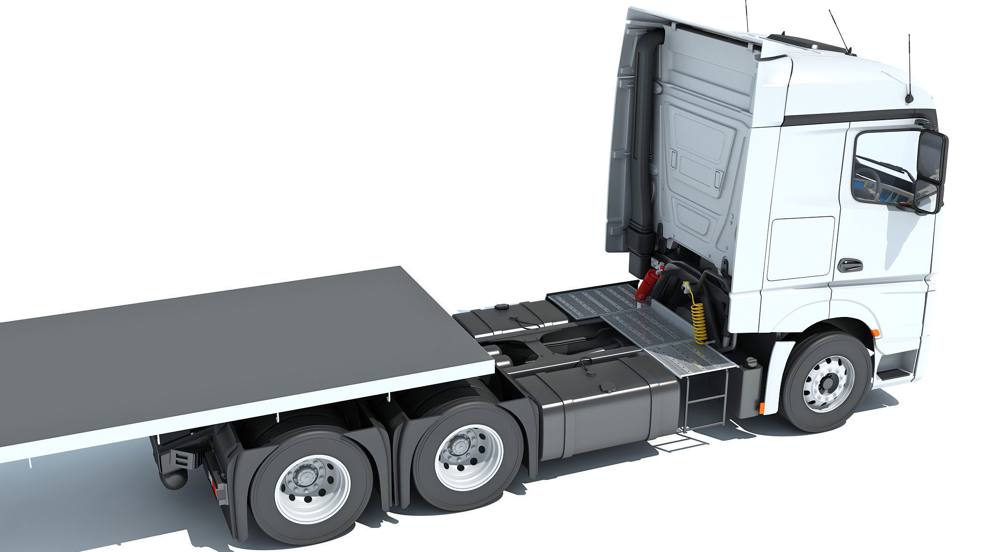 Truck with Flatbed Trailer 3D model_15