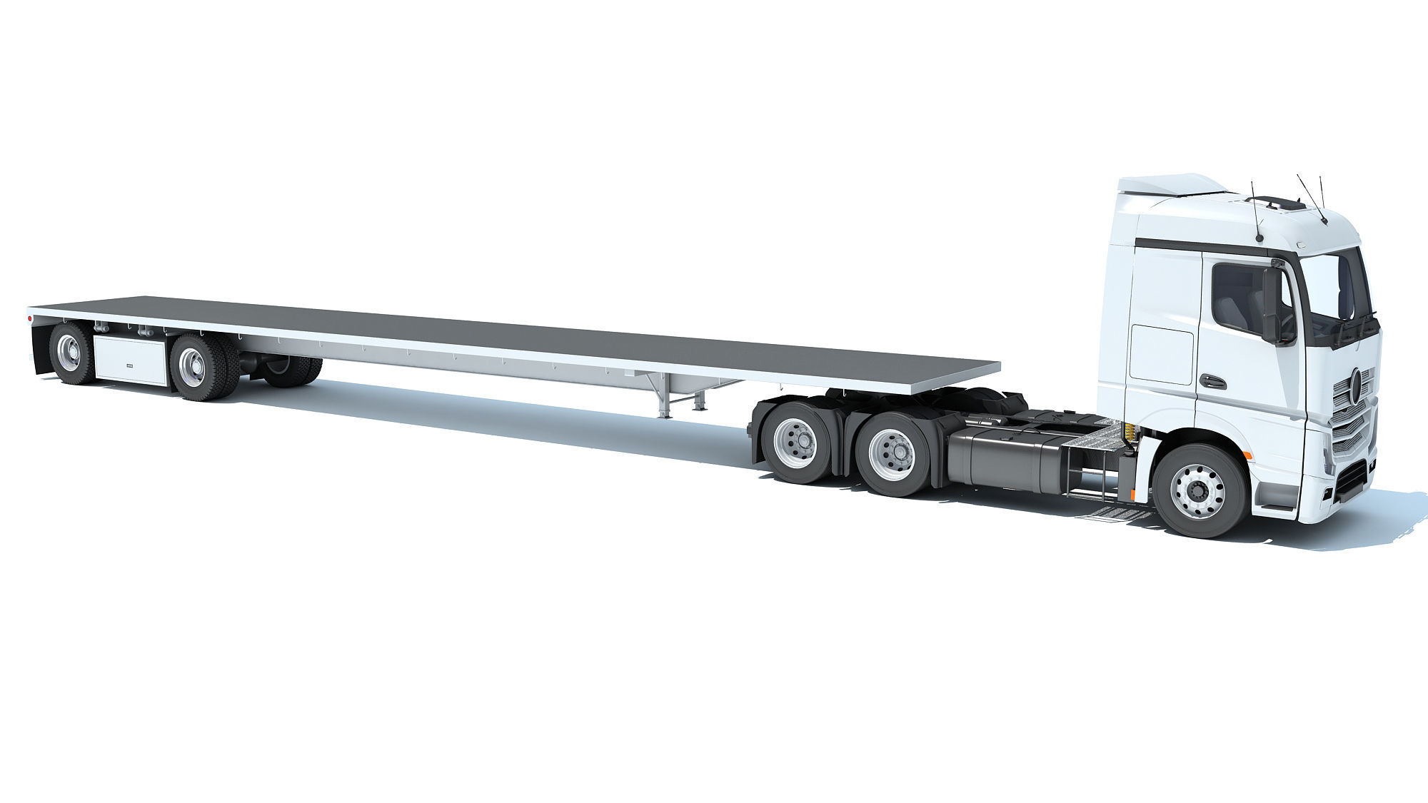 Truck with Flatbed Trailer 3D model_7
