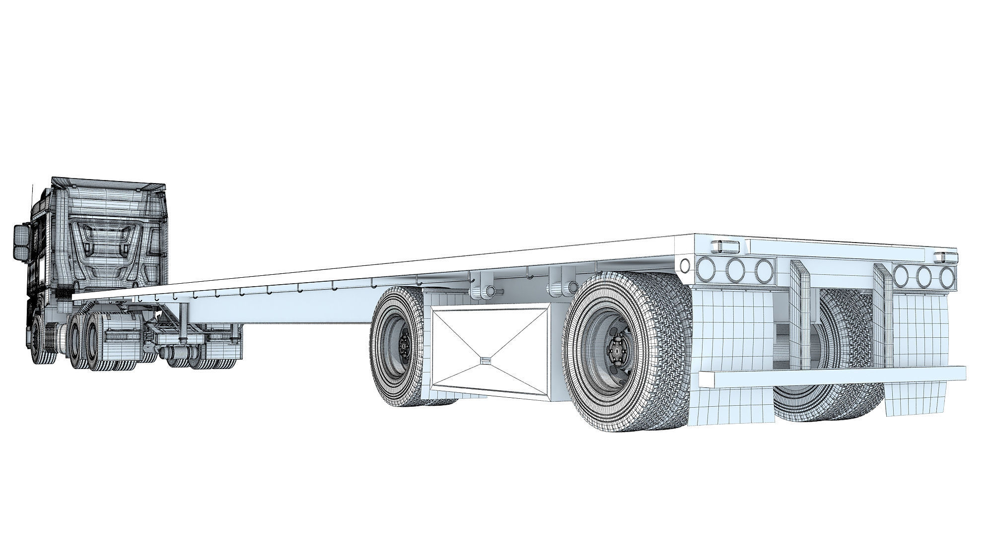 Truck with Flatbed Trailer 3D model_17